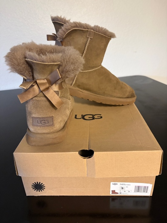 UGG Shoes - UGG Chestnut Suede Mini Boots with Back Mini Bailey Bow II
